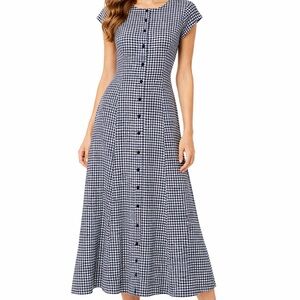 Philosophy Navy and White Gingham Button-Front Maxi Dress
